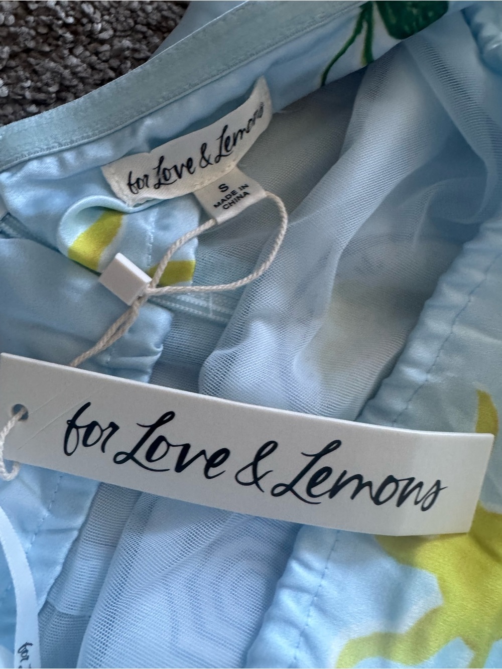SOLD NWT For Love & Lemons Carla Blue Strapless Printed Satin Maxi Dress Small - Picture 4 of 5